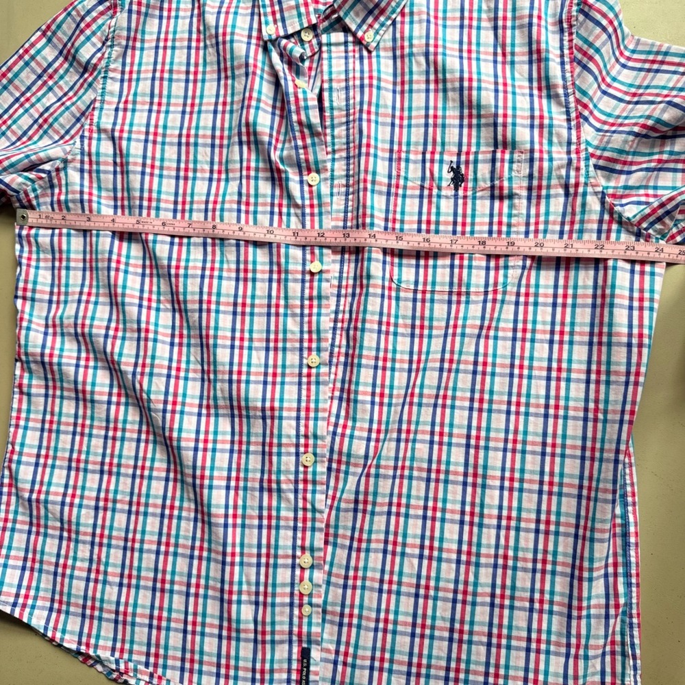 U.S. Polo Assn Button Down Shirt Mens XL Plaid Short Sleeve Stretch preppy horse - Picture 7 of 8